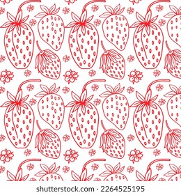 Seamless pattern with red strawberries on a white background
