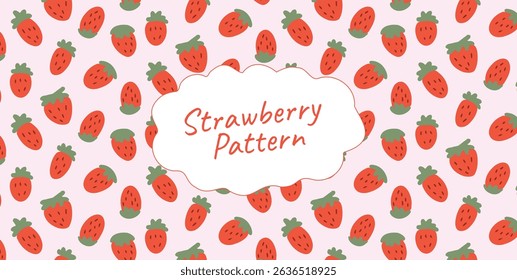 Seamless pattern with red strawberries on pastel background. Hand drawn repeat texture for picnic packaging, summertime textile, wrapping. Flat vector illustration.