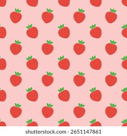 Seamless Pattern of Red Strawberries on Pink Background