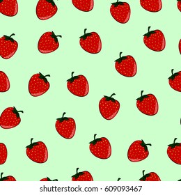 seamless pattern of red strawberries on a green background