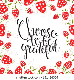 Seamless pattern with red strawberries on white background. Hand written font, lettering