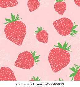 Seamless pattern of red strawberries, typography, textiles or packaging design