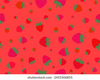 Nahtloses Muster mit roter Erdbeere auf rotem Hintergrund. Zeichnung von Erdbeeren in einem minimalistischen Stil. Erdbeerdesign für Bildschirmhintergrund, Packpapier und Werbeartikel. Vektorillustration