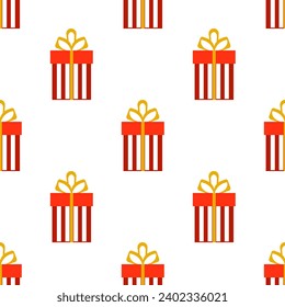 Seamless pattern with red striped gifts on a white background