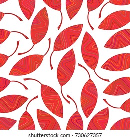 Seamless pattern of red striped leaves. Seamlessly texture for the design of packaging, textiles, wrappers, coloring, wallpaper etc.
