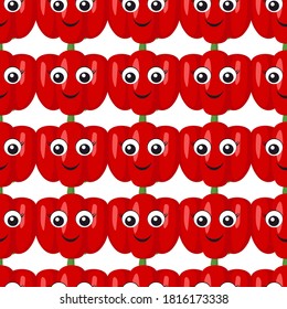 
Seamless pattern with red sweet pepper with cute eyes on a white background. Vegetable print print for bed linen and fabrics, wrapping paper and wallpaper.
Stock vector illustration for decoration