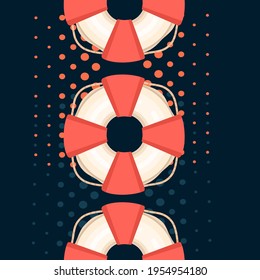 Patrón transparente de la ilustración vectorial del círculo de natación rojo en el fondo oscuro