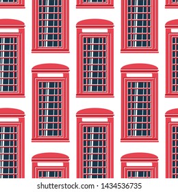 Seamless pattern of red telephone box, british landmark.