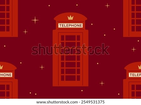 Seamless pattern with red telephone box. London callboxes. Great britain seamless pattern with red telephone booths