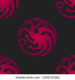 Seamless pattern of red three-headed dragon. Endless repeating texture for printing on package, wrappers, textile, envelopes, cards, clothes or accessories.