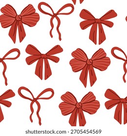 Patrón sin fisuras con lazo atado rojo. Navidades y día de San Valentín imprimir