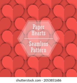 Seamless Pattern of Red Tint Paper Hearts
