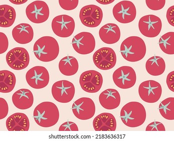 Seamless pattern with red tomato. Fresh farm vegetables. Ingredients for cooking. Flat design style for menu, cafe, restaurant digital paper, wallpaper, textile fabric, wrapping paper. Repeated print