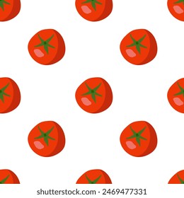 Seamless pattern with red tomato. Fresh farm vegetables. Ingredients for cooking. Flat design style for menu, cafe, restaurant digital paper, wallpaper, textile fabric, wrapping paper. Repeated print.