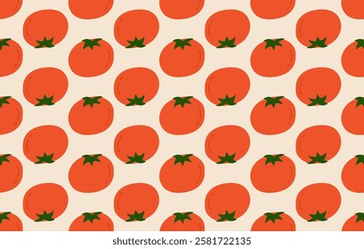 Seamless pattern with red Tomato. Hand Drawn tomato cherry. Vegetable Pomodoro. Vector illustration for sticker, patch, phone case, poster, t-shirt, mug and other design.