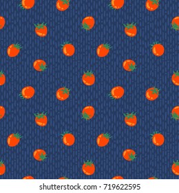 Seamless pattern with red tomato on dark blue textured background