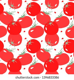 Seamless pattern with red tomato. Vegetarian food in modern flat style. 