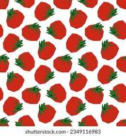 Seamless pattern of red tomatoes of a broken shape. Vector design. Printing on textiles and paper, the theme of the autumn harvest, proper nutrition, healthy vegetables. Printing for a tomato product
