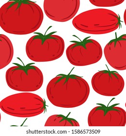 Seamless pattern with red tomatoes. Cherry tomatoes wallpaper. Design for fabric, textile print, wrapping paper, textile, restaurant menu. Vector illustration