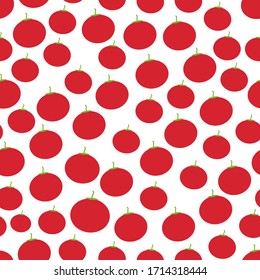 Seamless pattern with red tomatoes, isolated on white background trend of the season. Can be used for Gift wrap fabrics, wallpapers, food packaging. Vector
