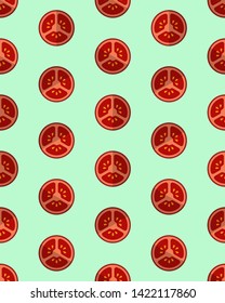 Seamless pattern of red tomatoes, tomato slices on a  background