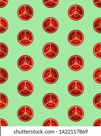 Seamless pattern of red tomatoes, tomato slices on a  background