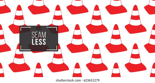 Seamless pattern with red traffic cone. Inspired by variety of road, building machinery. Vector background for decoration for children's room, invitations, website, mobile app.