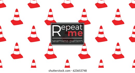 Seamless pattern with red traffic cone. Inspired by variety of road, building machinery. Vector background for decoration for children's room, invitations, website, mobile app.