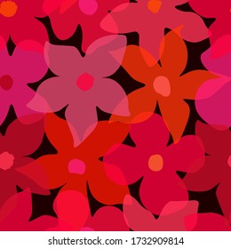 Seamless pattern with red transparent abstract flowers on a dark background. Vector illustration. Elegant template for fashion prints, web, wrapping,etc. More flowers patterns in my collections.