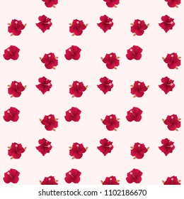 Seamless pattern with red tropical flower on pastel buckground. Vector illustration.