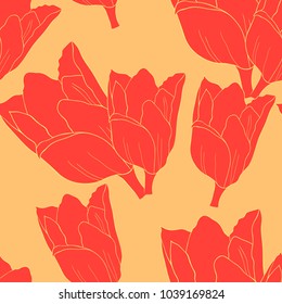 seamless pattern   red tulip flower  vector illustration