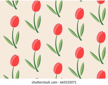 Seamless pattern. Red tulip on white background .flat design. Vector illustration.