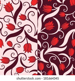 Seamless pattern with red tulips