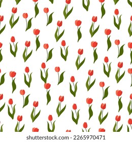 Seamless pattern with red tulips background.Eps 10 vector.