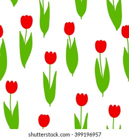 Seamless Pattern of red tulips. Can be used as background for 8 March, 9 may, women day, mothers day decoration. Vector illustration