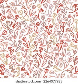 Patrón sin foco de tulipanes rojos. estilo garabato. en tonos rojos. diseño romántico