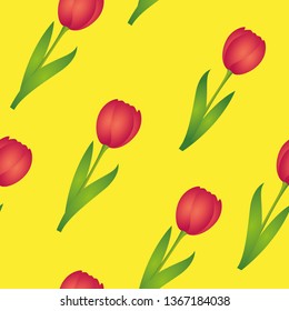 seamless pattern red tulips on yellow background spring design vector illustration EPS10