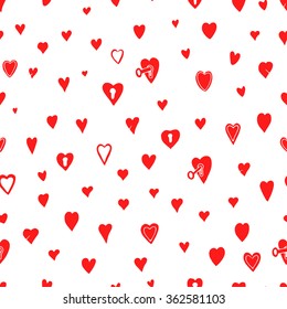 Seamless pattern with Red valentine hearts, sketch drawing for your design
