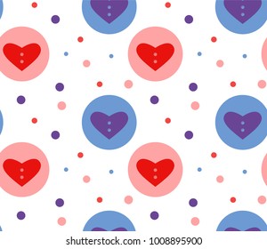 Seamless pattern of red and violet hearts. Vector illustration. Useful for happy Valentine day, birthday, wedding, date, rendezvous or proposal. Useful for postcard, banner, love letters. Trend colors