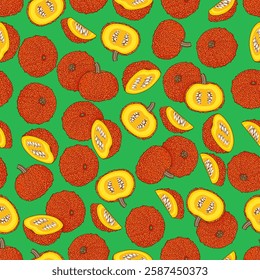 Seamless pattern with Red Warty Thing Pumpkin. Winter squash. Cucurbita maxima. Vegetables. Isolated vector illustration.