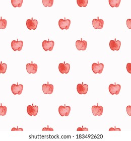 Seamless pattern with red watercolor apples. Vector illustration