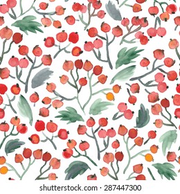 seamless pattern with red watercolor berries. vector illustration