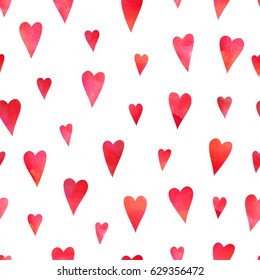 Seamless pattern with red watercolor hearts