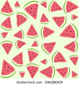 Seamless pattern of red watermelon slices with seeds. bright positive summer fruit background