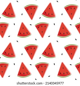Seamless pattern of red watermelon slices. Summer delicious print. Vector illustration for decor, wallpaper, packaging paper