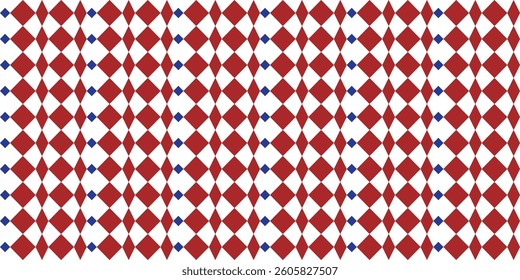 Seamless pattern with red, white and blue rhombuses.