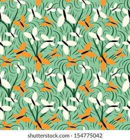 Seamless pattern with red and white butterflies