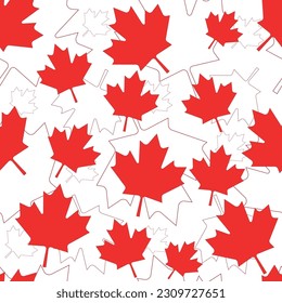 Patrón sin foco con hojas de arce canadienses rojas y blancas. Diseño para la decoración de la fiesta del Día de la Independencia de Canadá.