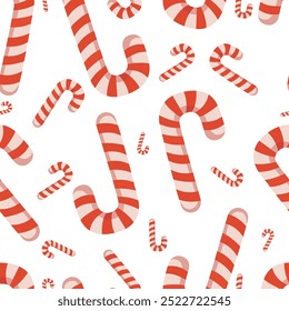 Seamless pattern of red and white candy canes, perfect for holiday backgrounds and festive designs