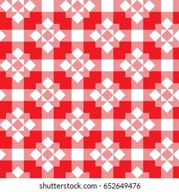 Seamless pattern in red and white colors. Good for table cloth, plaid design. Vector.